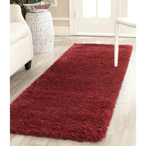 California Shag Maroon 2 ft. x 5 ft. Solid Runner Rug