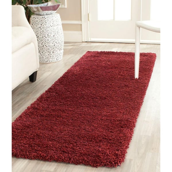 California Shag Maroon 2 ft. x 5 ft. Solid Runner Rug