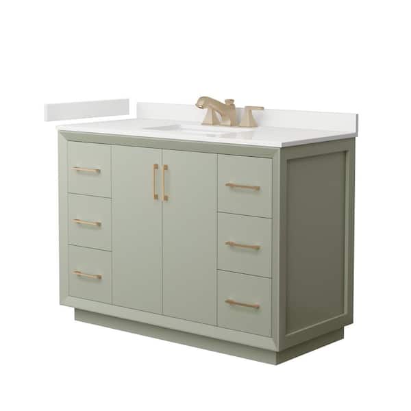 Wyndham Collection Strada 48 in. W x 22 in. D x 35 in. H Single Bath Vanity in Light Green with White Quartz Top