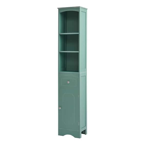13.4 in. W x 9.1in. D x 66.9 in. H Green MDF Ready to Assemble Tall Bathroom Cabinet with Drawer and Adjustable Shelf