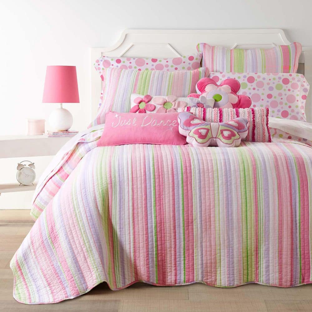 Merrill Girl 2-Piece Pink Striped Cotton Twin/Twin XL Quilt Set price history on PriceWatchPro