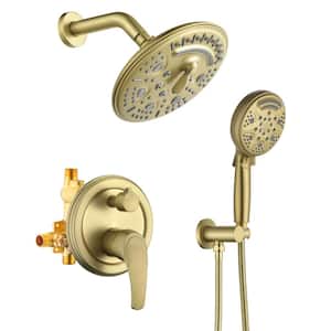 Single Handle 6-Spray Shower Faucet 1.8 GPM with 8 in. Round Waterfall Shower Head and Hand Shower in Brushed Gold