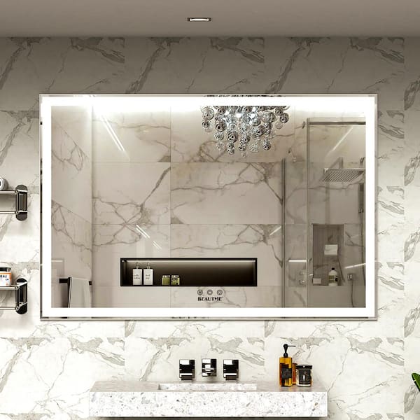 Staykiwi 60 in. W. x 40 in. H Rectangular Framed Lighted Wall Bathroom Vanity Mirror in Silver