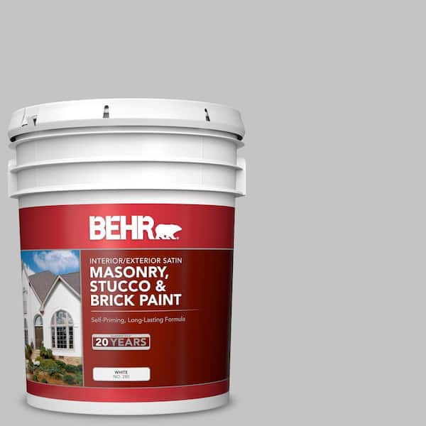 BEHR 5 gal. #N520-2 Silver Bullet Satin Interior/Exterior Masonry, Stucco and Brick Paint