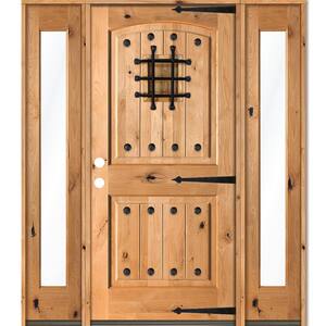 58 in. x 80 in. Mediterranean Knotty Alder Right-Hand/Inswing Clear Glass Clear Stain Wood Prehung Front Door w/DFSL