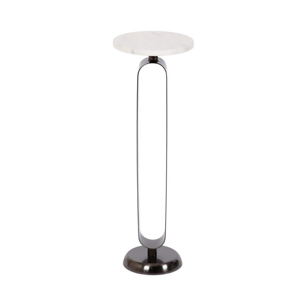 Helio 24" Round White Marble and Pewter Drink Table