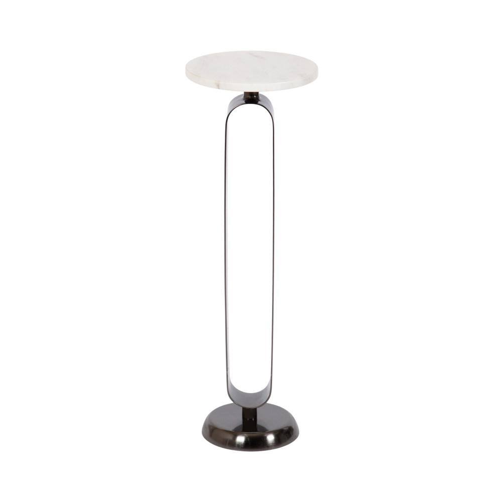 Helio 24" Round White Marble and Pewter Drink Table