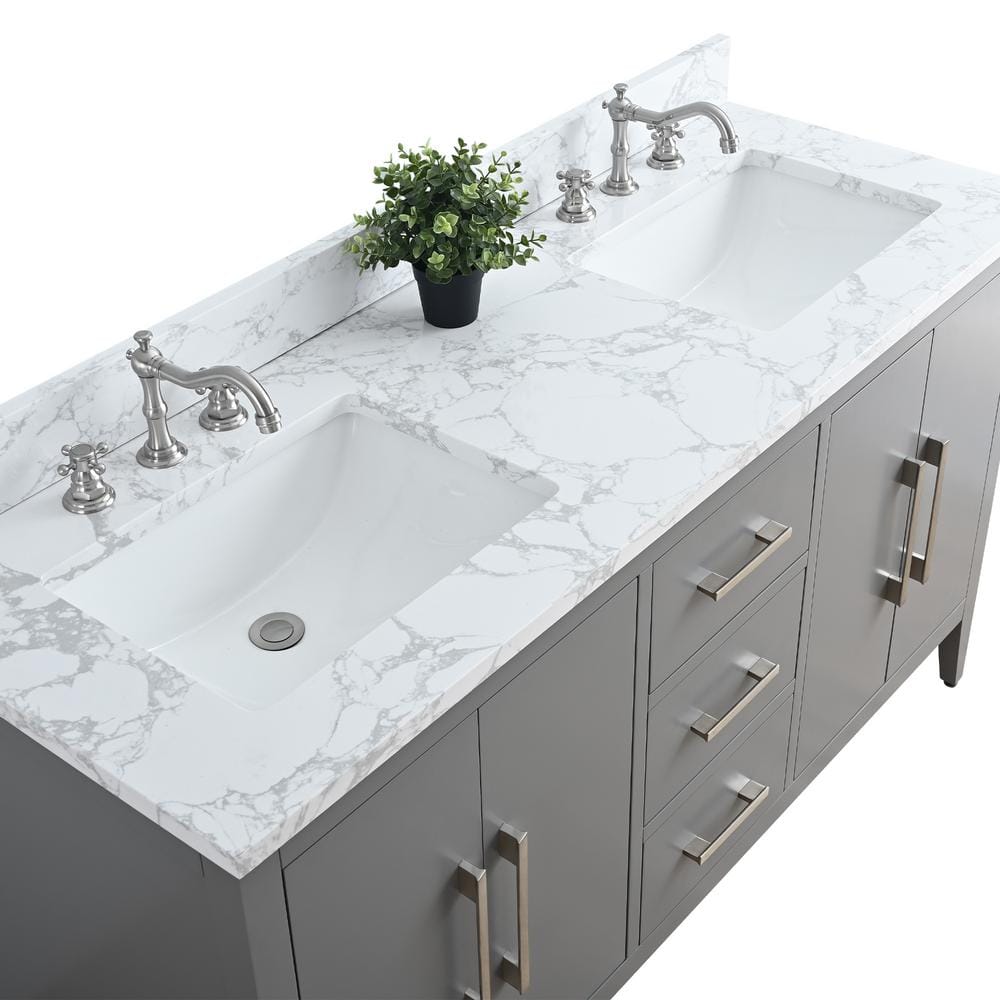 Cashmere Gray 60" Double Sink Bathroom Vanity with Marble Top