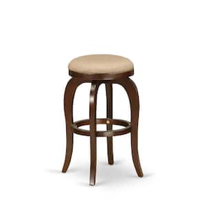 30 in. H Mahogany Counter Height Wooden Barstool Round Shape with Mocha PU Leather Upholstered Pub Height
