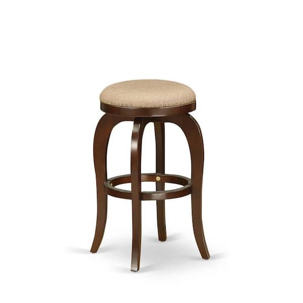 HOME IMPORTS EMPORIUM 30 in. H Mahogany Counter Height Wooden Barstool Round Shape with Mocha PU Leather Upholstered Pub Height