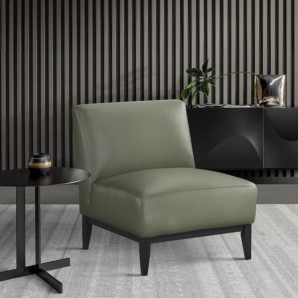 Lazzara Holland Green Leather Upholstery Accent Arm Chair 1129GRN