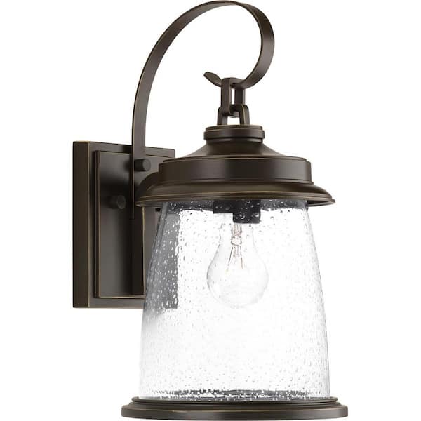 Progress Lighting Conover Collection 1-Light Antique Bronze Clear Seeded Glass Farmhouse Outdoor Medium Wall Lantern Light
