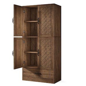 Keenyah Brown Engineered Wood 31.5 in. Pantry Cabinet with Drawer and Storage Shelves