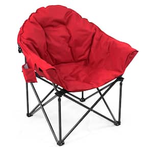 Folding Moon Camping Chair Heavy-Duty Saucer Chair With Carrying Bag Red Pedded Chair
