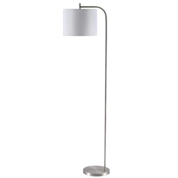 SAFAVIEH Rafin 61.5 in. Nickel Arc Floor Lamp with Off-White Shade