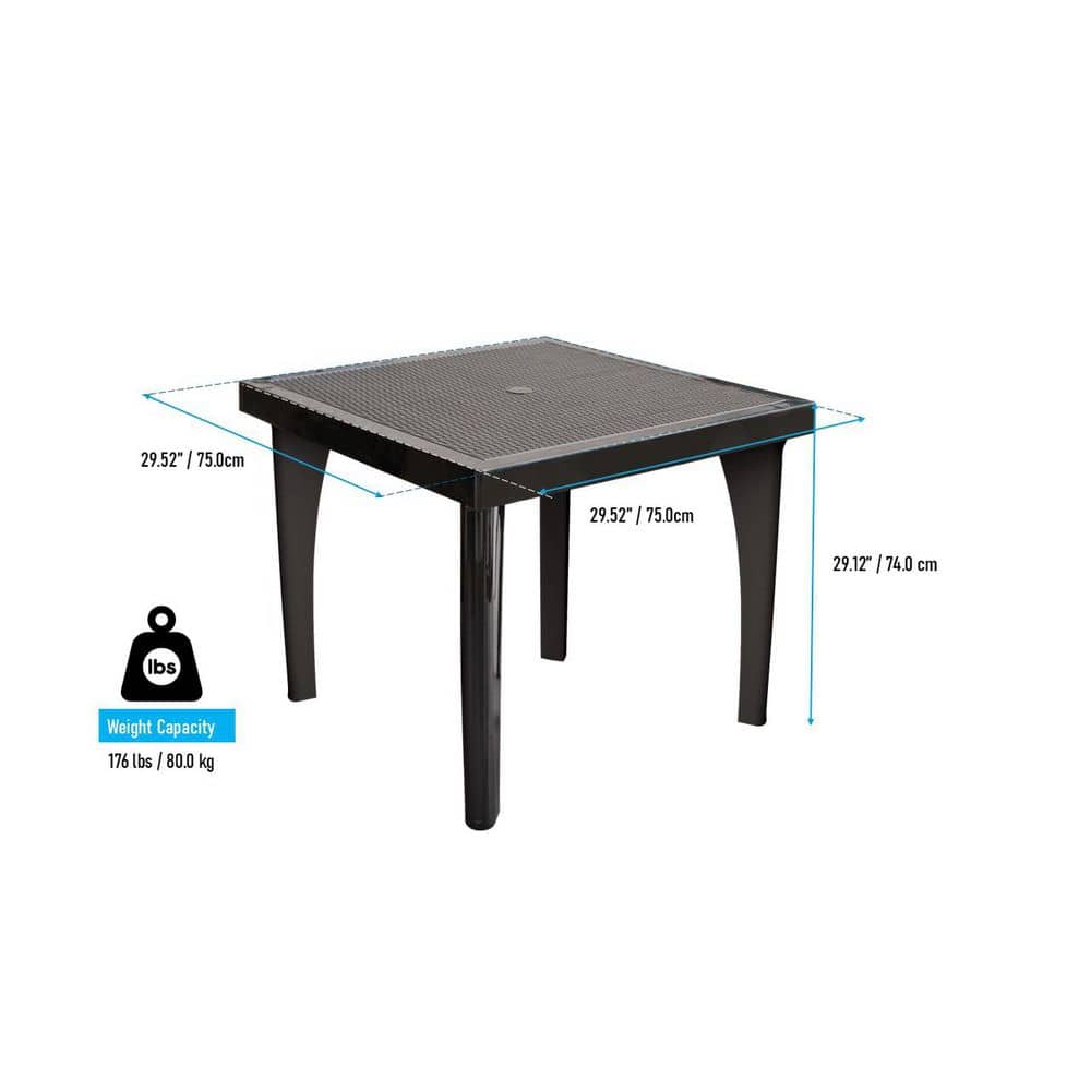 Espresso Resin Square Outdoor Dining Table with Rattan Trim
