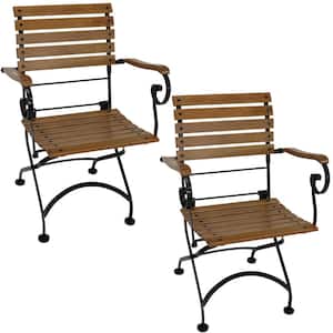 Folding Wood Chestnut Outdoor Dining Armchair (Set of 2)