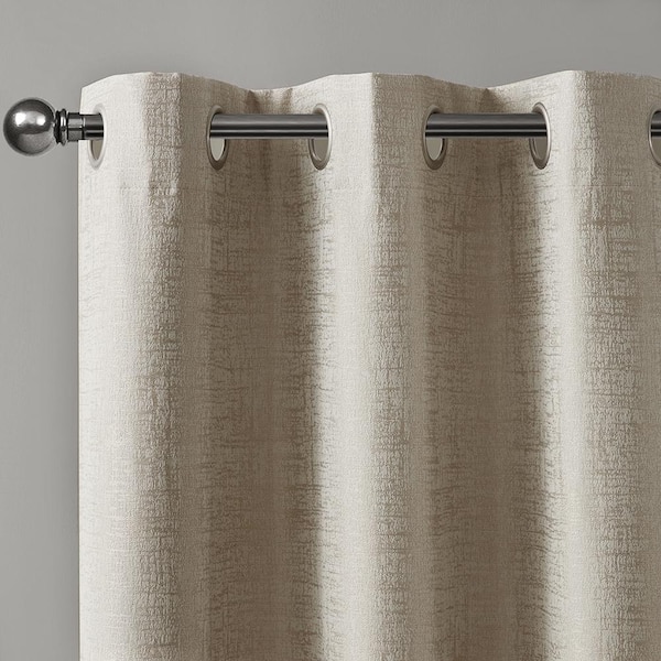 Paloma Natural Faux Linen 38 in. W x 84 in. L Grommet 100% Blackout Curtain (Set of 2 Panels)