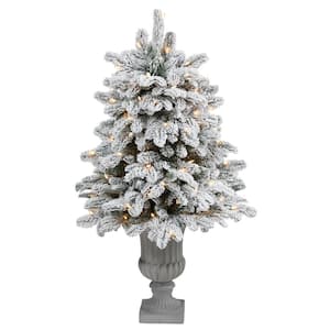 3.5 ft. Flocked Fir Artificial Christmas Tree with 150 Warm White Lights and 545 Bendable Branches in Decorative Urn