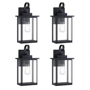 Hawaii 15 in. H 1-Bulb Black Hardwired Outdoor Wall Lantern Sconce with Dusk to Dawn With LED Blube (4-Pack)