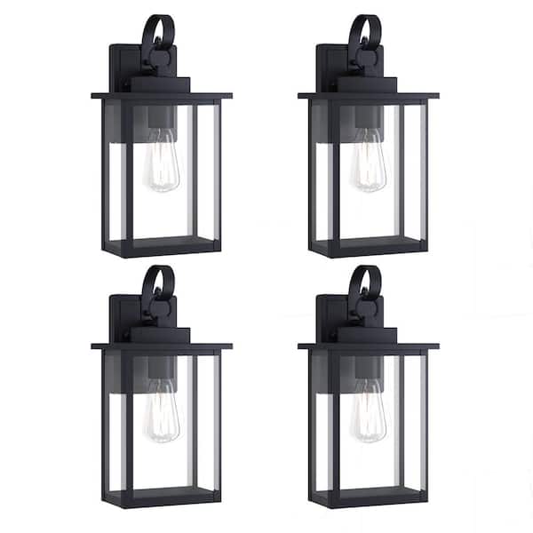 Maxax Hawaii 15 in. H 1-Bulb Black Hardwired Outdoor Wall Lantern Sconce with Dusk to Dawn with LED Bulb (4-Pack)