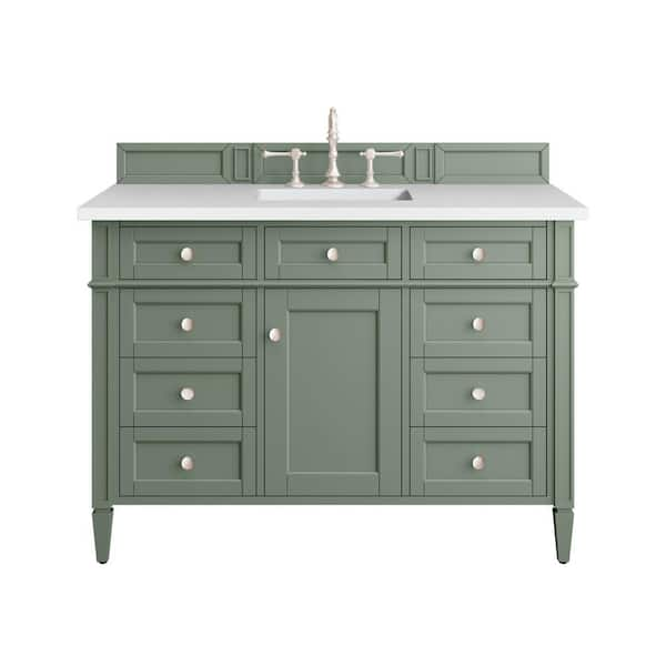 James Martin Vanities Brittany 48.0 in. W x 23.5 in. D x 33.8 in. H Bathroom Vanity in Smokey Celadon with White Zeus Quartz Top