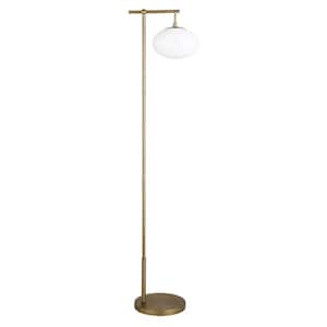 68 in. Gold and White 1 1-Way (On/Off) Standard Floor Lamp for Living Room with Glass Round Shade