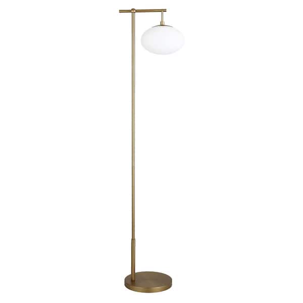 HomeRoots 68 in. Gold and White 1 1-Way (On/Off) Standard Floor Lamp for Living Room with Glass Round Shade