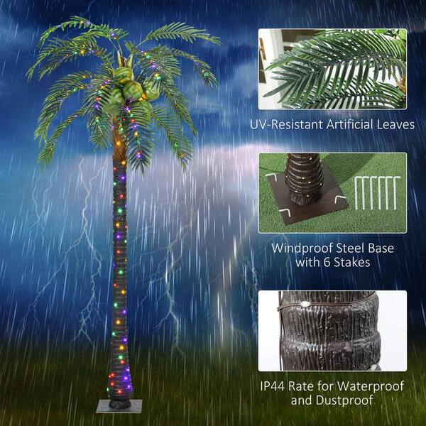 6.89 ft. Artificial Palm Tree in Pot, LED Color Changing