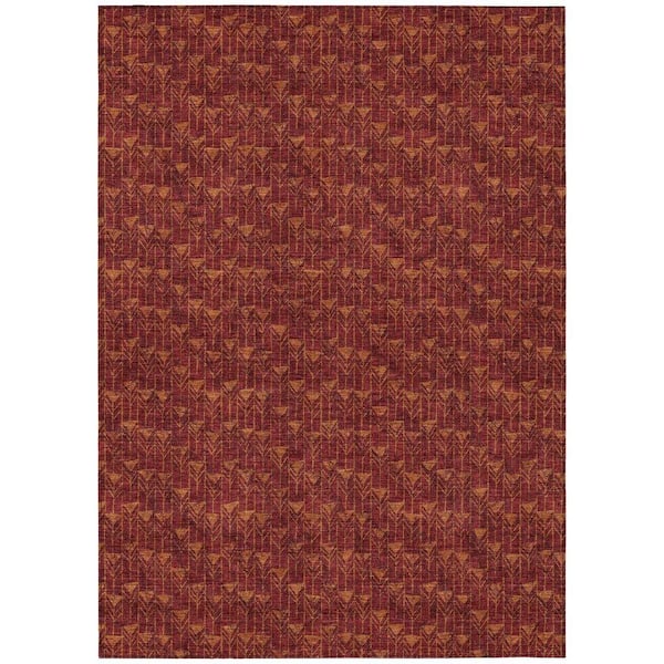 Burgundy 10 ft. x 14 ft. Geometric Indoor / Outdoor Area Rug