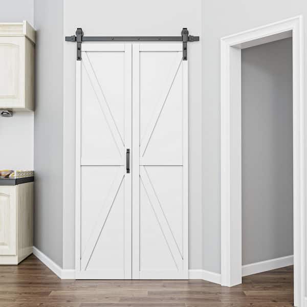 40 in. x 84 in. Paneled K-Shape Solid Core White Finished MDF Bifold Door Hardware Included