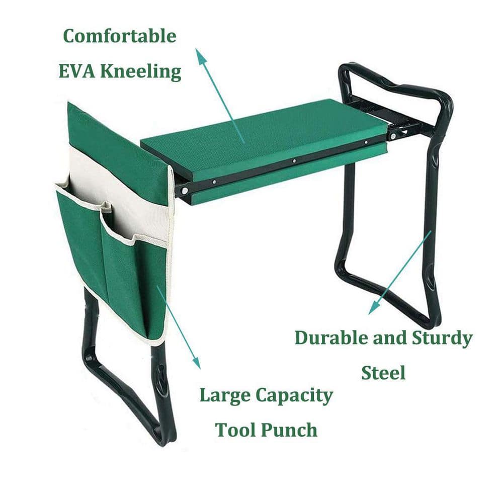 Green Steel Folding Garden Kneeler and Seat with Tool Pouch