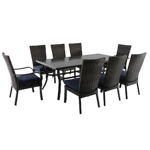 Anacortes 9-Piece Aluminum and Steel Outdoor Dining Set with Midnight Cushions