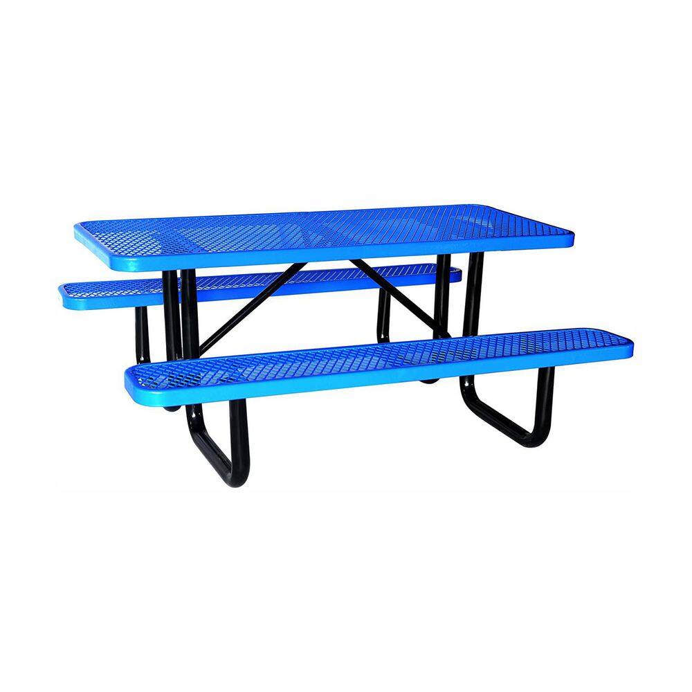 72 in. Blue Rectangle Steel Picnic Table with Bench Seats