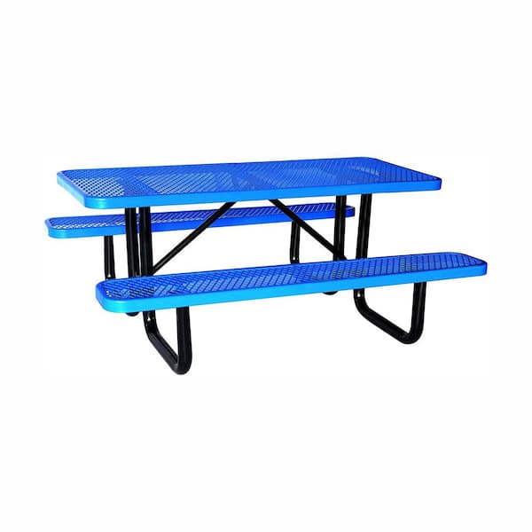 Unbranded 72 in. Blue Rectangle Steel Picnic Table with Bench Seats