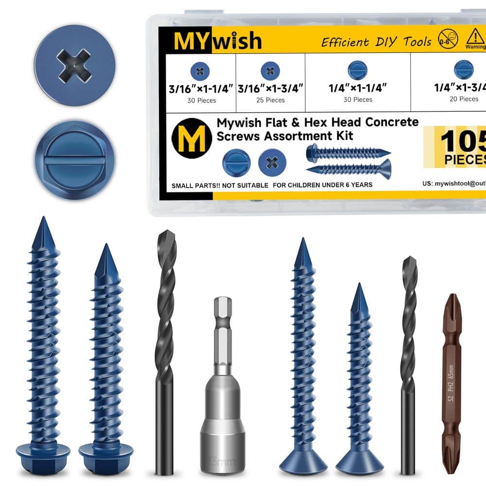 105-Piece Flat and Hex Head Concrete Screws Kit, Carbon Steel Masonry Anchors, with Drill Bit price history on PriceWatchPro