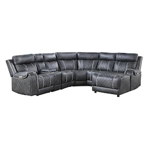 Orofina 102.5 in. Straight Arm 6-piece Faux Leather Modular Power Reclining Sectional Sofa in Gray with Right Chaise