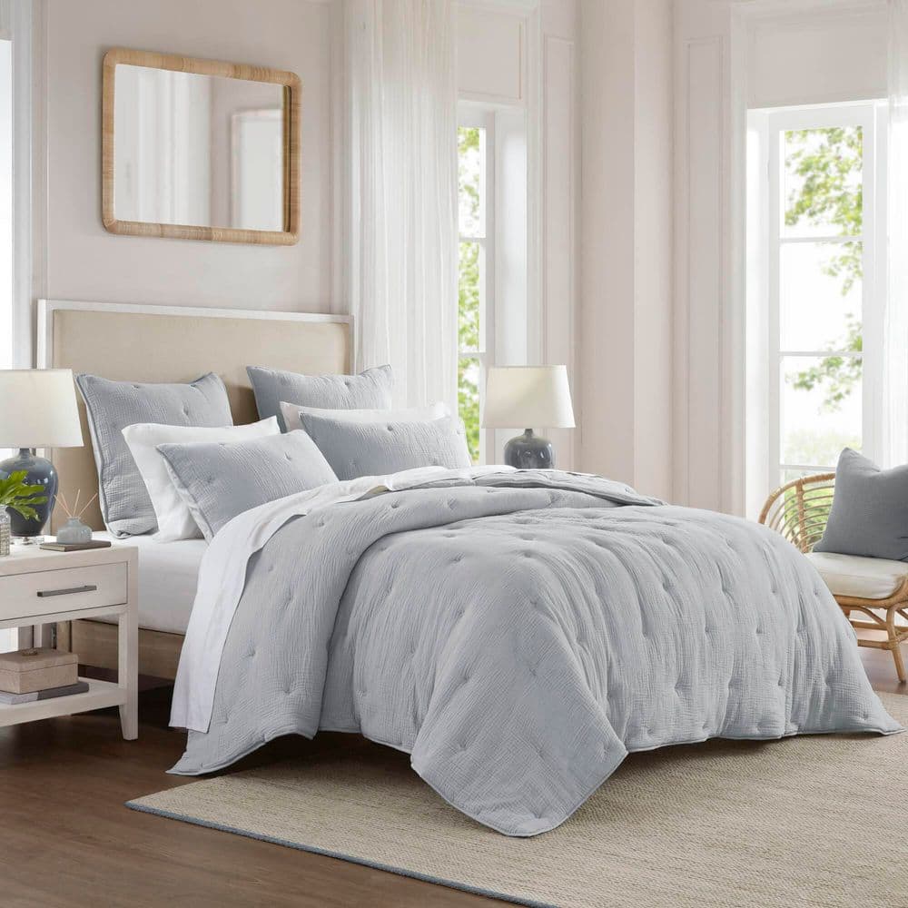 Ahab 3pc Full to Queen Quilt and Pillow Sham Set, Spa Blue Dutch Velvet By Casagear Home main image 0