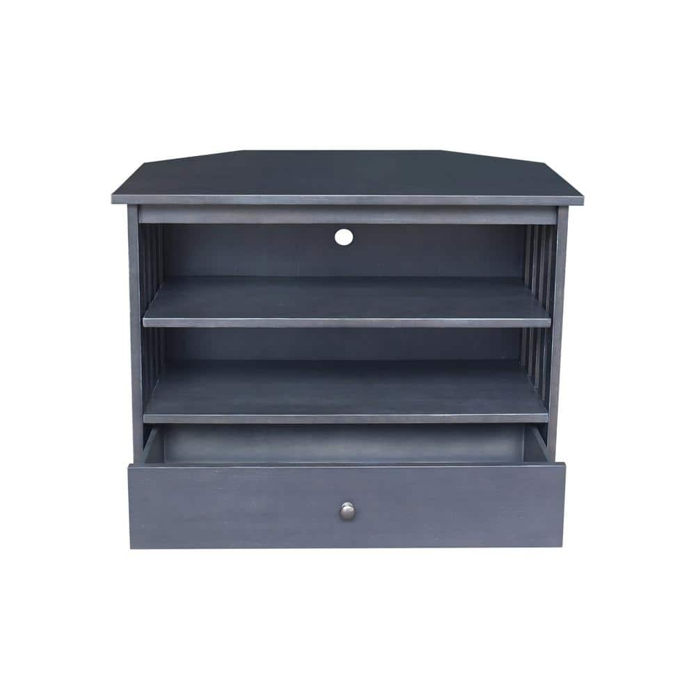 Heather Gray Solid Wood Corner TV Stand with Cabinet and Shelves