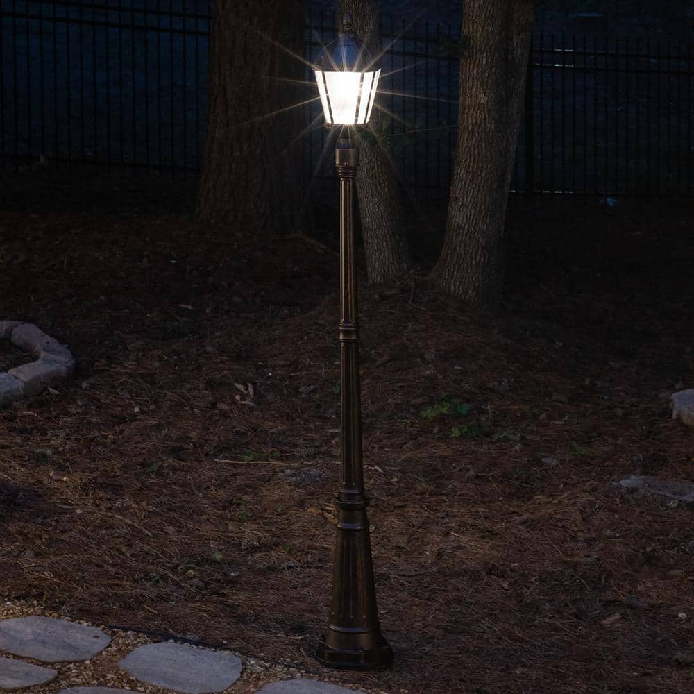 87-Inch Bronze Aluminum LED Solar Lamp Post with Rain Glass Panels