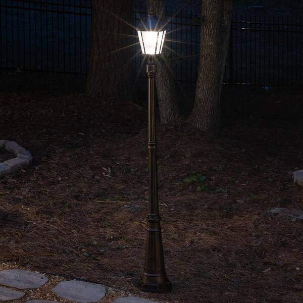 thumbnail image 2 of Gama Sonic Outdoor Solar Lamp Post Light, Weathered Bronze Aluminum And Beveled Glass Panels, 10-Year Royal Bulb, Warm White LED With Omni-Direction Reflector, 87 Height, 98B301 (Upgraded Panel 2 of 10