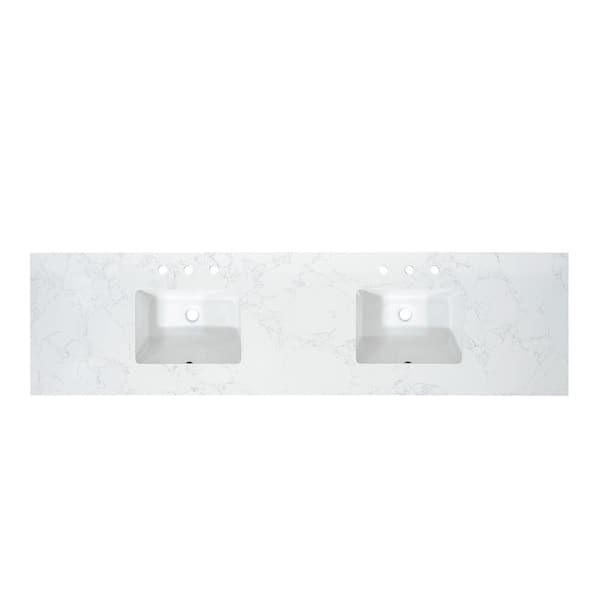 Altair Ceres 84 in. W x 22 in. D Engineered Stone Composite White Rectangular Double Sink Bath Vanity Top in Grain White