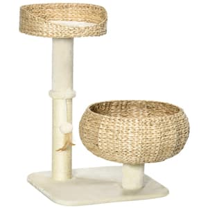 Cat Tree, Kitty Activity Center, Cat Climbing Toy with Cattail Beds Sisal Scratching Post Ball Toy, Beige
