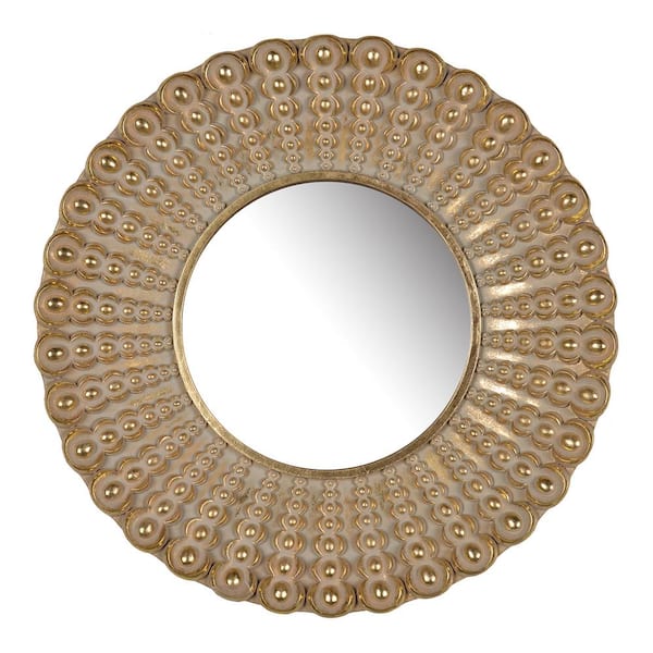 Unbranded Elegant Aesthetic Gold 18.5 in. W x 18.5 in. H Transitional Round Polyresin Framed Mirror