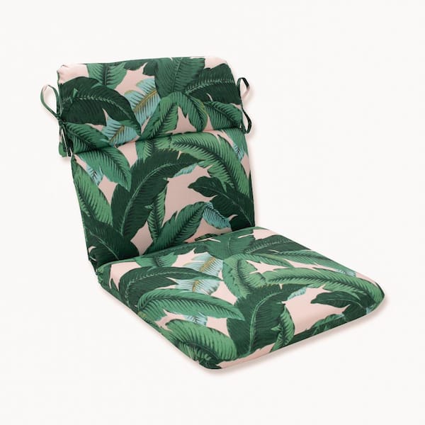Pillow Perfect Tropic Botanical 21 in. W x 3 in. H Deep Seat, 1 Piece Chair Cushion with Round Corners in Green/Pink Swaying Palms