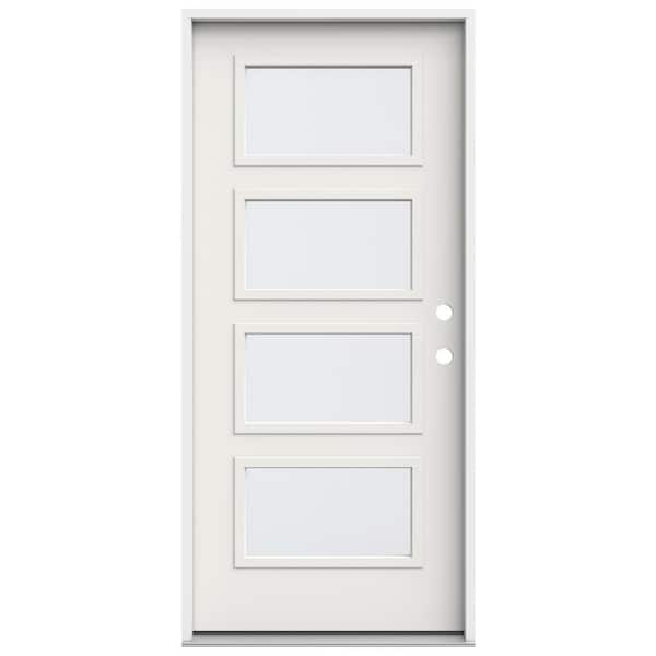 JELD-WEN 36 in. x 80 in. Left-Hand/Inswing 4-Lite Equal Clear Glass White Steel Prehung Front Door