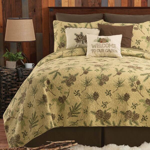 C&F Home Woodland Retreat Pinecones 3-Piece Tan Cotton Full/Queen Quilt Set