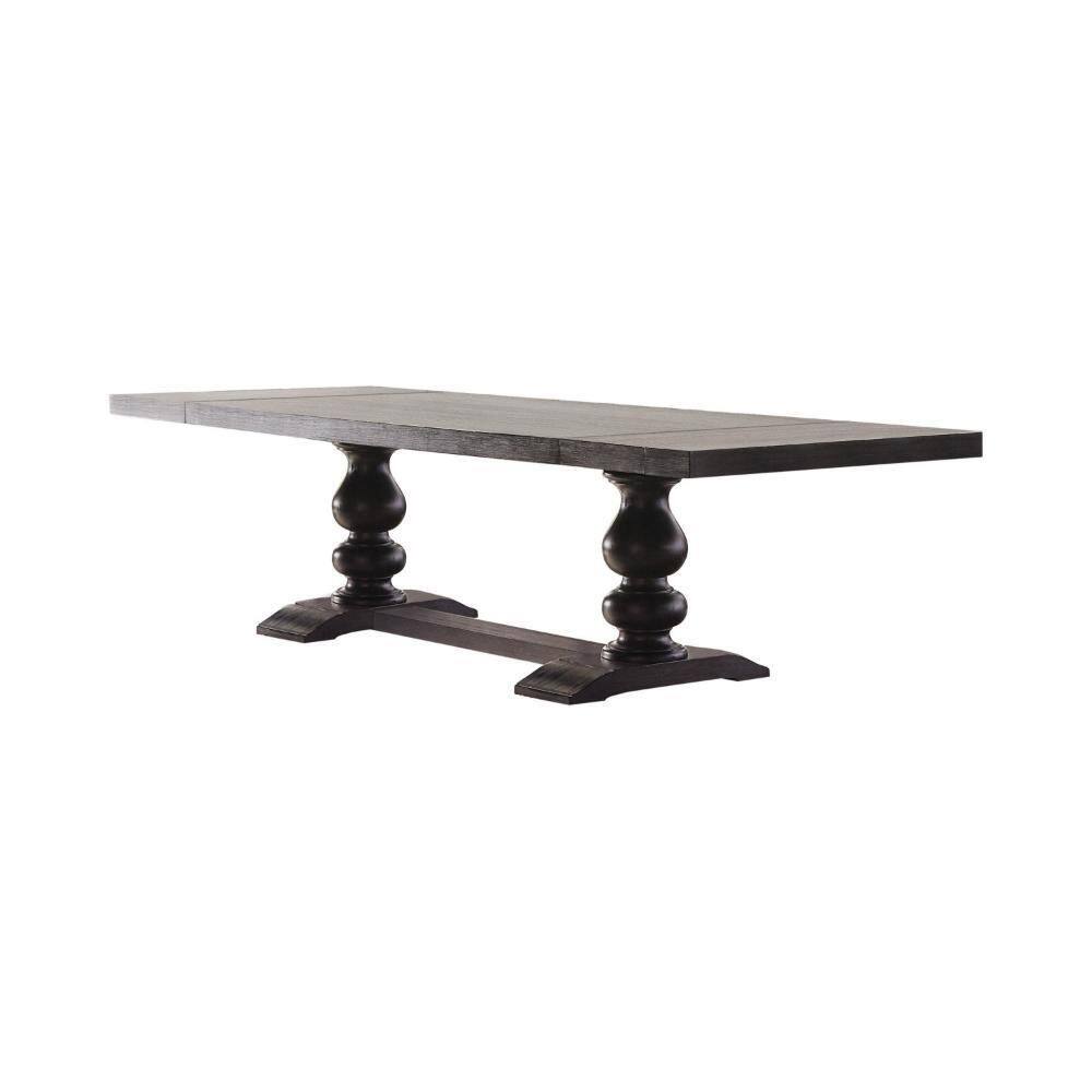 Antique Gray and Black Wood 95-123 in. Turned Dining Table with 2 Extension Leaves Seats 12
