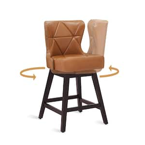 Zola 26 in. Whiskey Brown Wood Frame Faux Leather Upholstered Swivel Bar Stool (Set of 1)