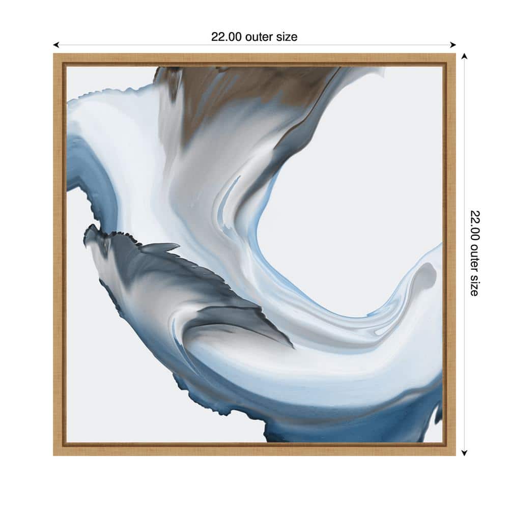 Liquid Blue Motion II Abstract Canvas Art with Maple Frame
